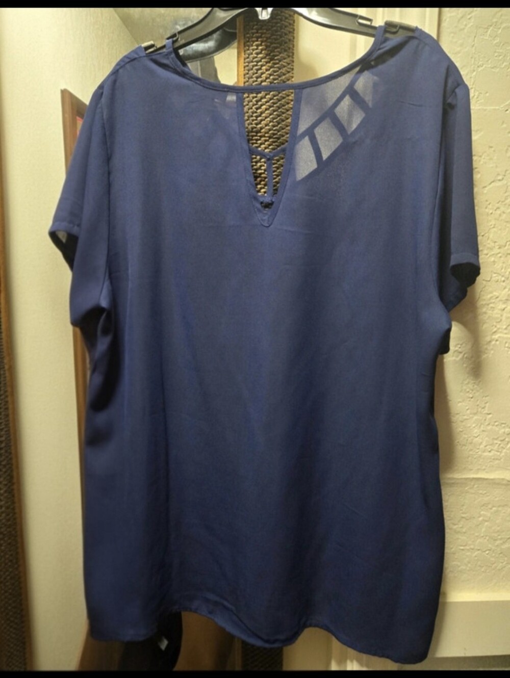 Women's Navy Short-Sleeve V-Neck Shirt With Chest Peep Holes